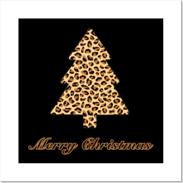 Merry Christmas Tree Leopard Print (Large Design) Wall Art by Aeriskate